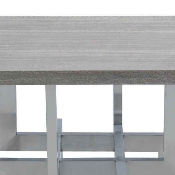 Armen Living Illusion Gray Wood End Table with Brushed Stainless Steel Base - LCILLABSGR