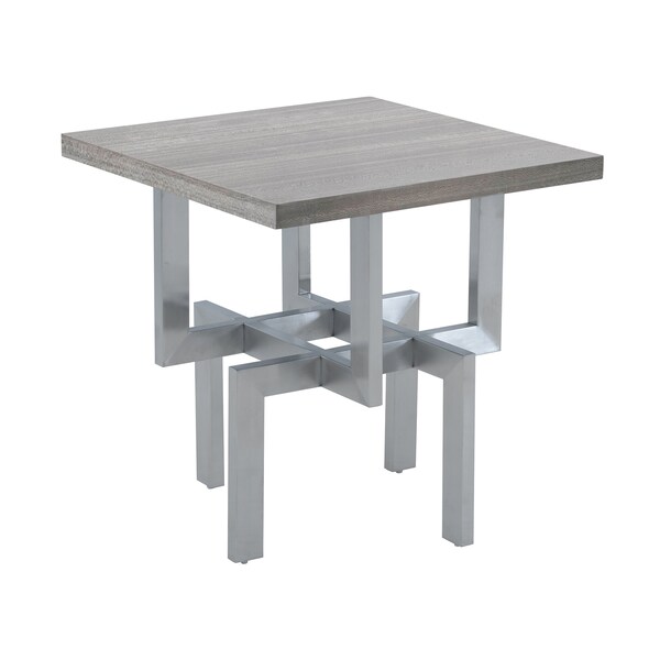 Armen Living Illusion Gray Wood End Table with Brushed Stainless Steel Base - LCILLABSGR