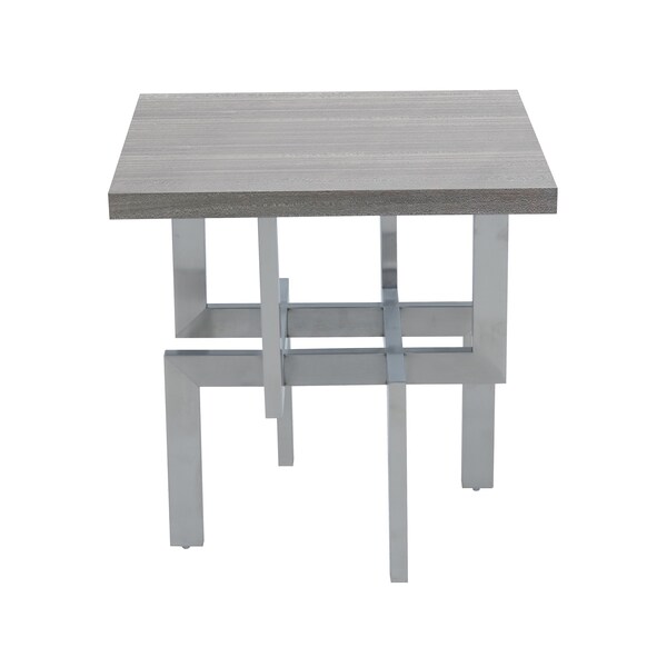 Armen Living Illusion Gray Wood End Table with Brushed Stainless Steel Base - LCILLABSGR