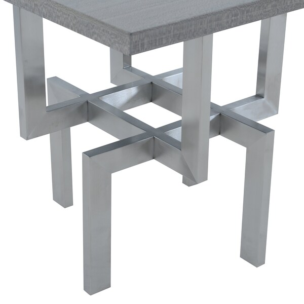 Armen Living Illusion Gray Wood End Table with Brushed Stainless Steel Base - LCILLABSGR