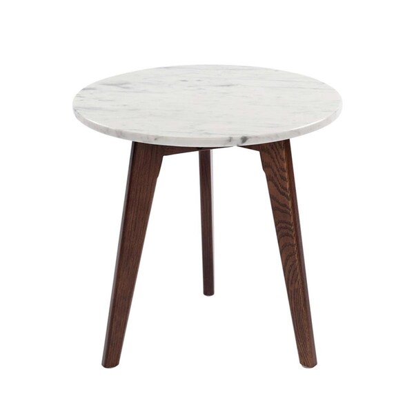 The Bianco Collection 15 in. Cherie Round Italian Carrara White Marble Table with Walnut Legs - TBC-4064-PT1811-WHT