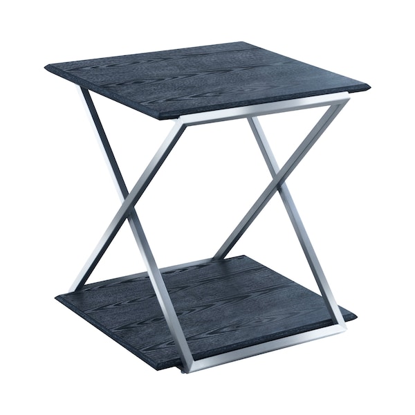 Armen Living Westlake Black Veneer End Table with Brushed Stainless Steel Frame - LCPDLABLBS