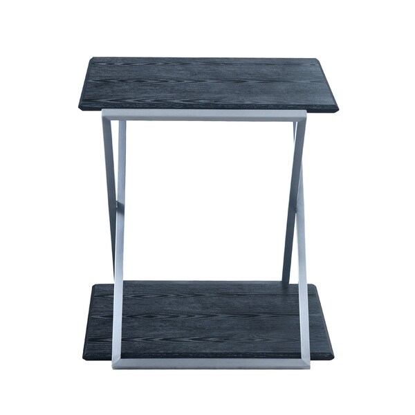 Armen Living Westlake Black Veneer End Table with Brushed Stainless Steel Frame - LCPDLABLBS