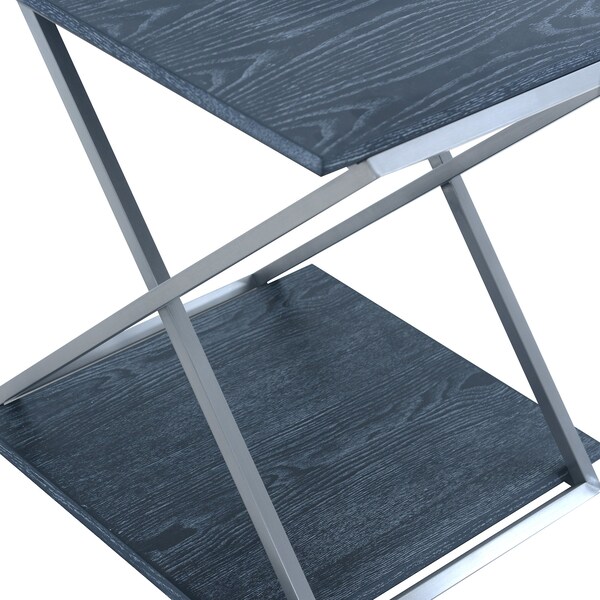 Armen Living Westlake Black Veneer End Table with Brushed Stainless Steel Frame - LCPDLABLBS
