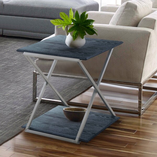 Armen Living Westlake Black Veneer End Table with Brushed Stainless Steel Frame - LCPDLABLBS