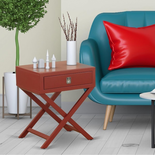 East West Furniture Hamilton Square Night Stand End Table with Drawer - Burgundy - HANE13