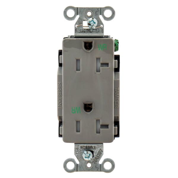 Receptáculos dobles decorativos de grado de especificación comercial de la línea de estilo - DR20GRYWRTR de Hubbell Wiring Device-Kellems