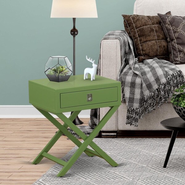 East West Furniture Hamilton Square Night Stand End Table with Drawer - Clover Green - HANE12