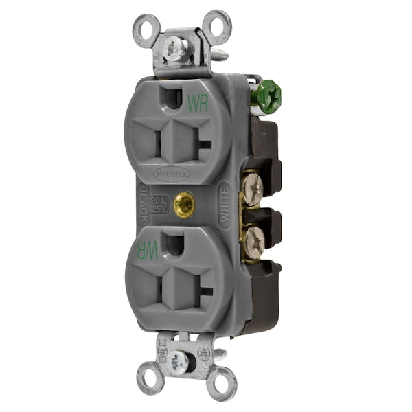 Dispositivos de cuchilla recta Hubbell Wiring Device-Kellems, receptáculos resistentes a la intemperie, dúplex, grado comercial/industrial, con conexión a tierra de 2 polos y 3 cables, 15A 125V, 5-15R, color gris - 5362GYWR