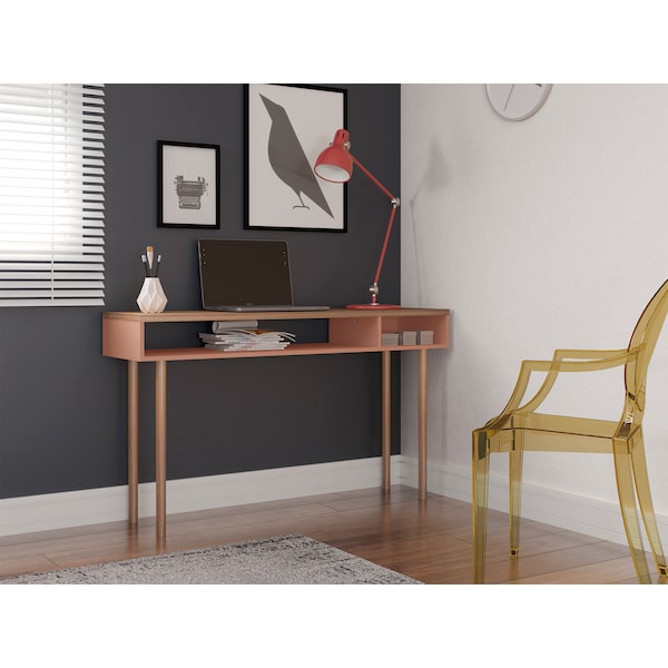 Manhattan Comfort Rectangle Windsor 47.24 Console Accent Table in Ceramic Pink and Nature, 47.24 W, 14.17 L, 30.71 H - 4LC2