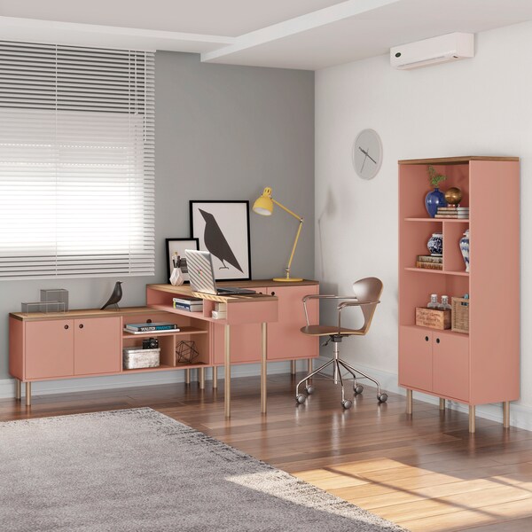 Manhattan Comfort Rectangle Windsor 47.24 Console Accent Table in Ceramic Pink and Nature, 47.24 W, 14.17 L, 30.71 H - 4LC2