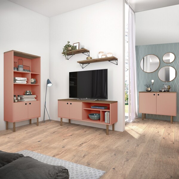 Manhattan Comfort Rectangle Windsor 47.24 Console Accent Table in Ceramic Pink and Nature, 47.24 W, 14.17 L, 30.71 H - 4LC2