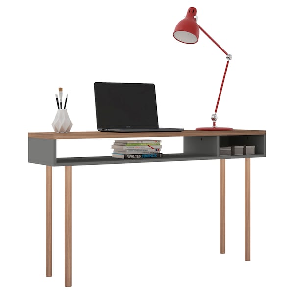 Manhattan Comfort Rectangle Windsor 47.24 Console Accent Table in Grey and Nature, 47.24 W, 14.17 L, 30.71 H, Nature - 4LC3