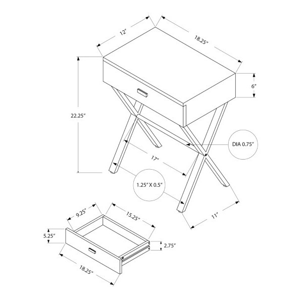 Monarch Specialties Accent Table - 24"H / Glossy White / Chrome Metal - I 3262