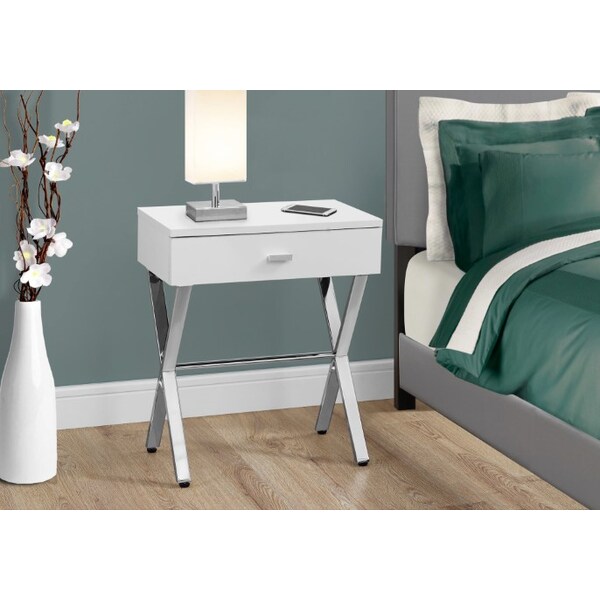 Monarch Specialties Accent Table - 24"H / Glossy White / Chrome Metal - I 3262