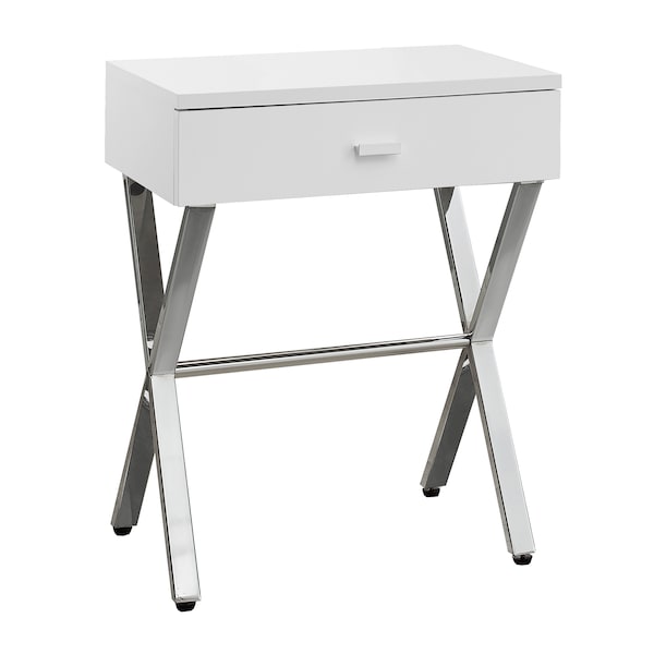 Monarch Specialties Accent Table - 24"H / Glossy White / Chrome Metal - I 3262