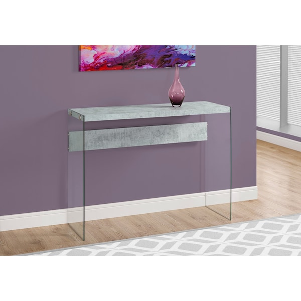 Monarch Specialties Accent Table - 44"L / Grey Cement / Tempered Glass - I 3232