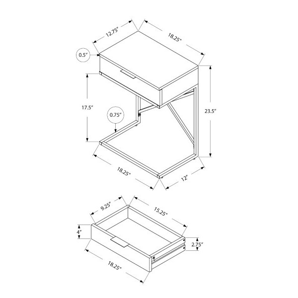 Monarch Specialties Accent Table - 24"H / Glossy White / Chrome Metal - I 3470