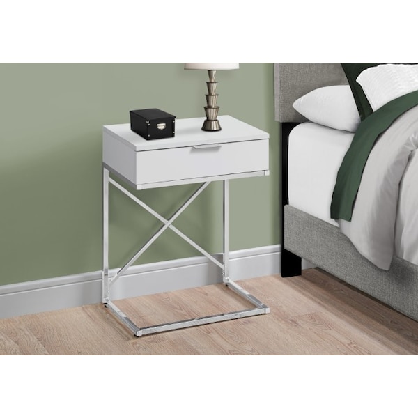 Monarch Specialties Accent Table - 24"H / Glossy White / Chrome Metal - I 3470