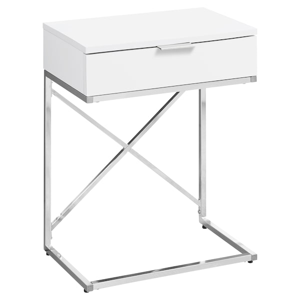 Monarch Specialties Accent Table - 24"H / Glossy White / Chrome Metal - I 3470