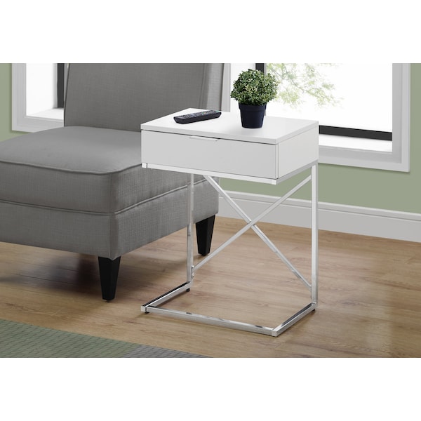 Monarch Specialties Accent Table - 24"H / Glossy White / Chrome Metal - I 3470