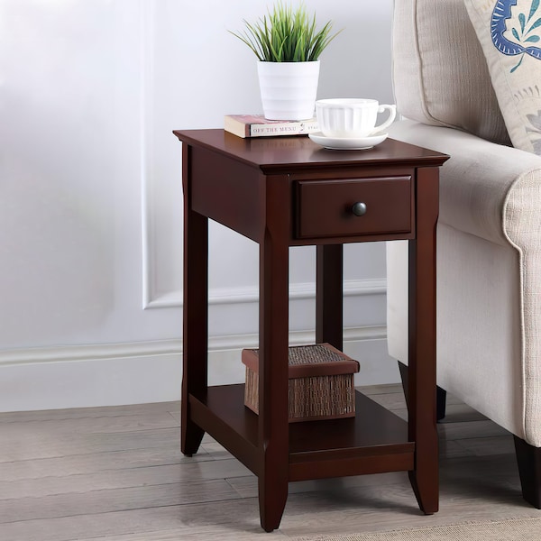 Acme Wooden Accent Table with Storage Drawer and 1 Tier Shelf in Espresso - ER-062ES