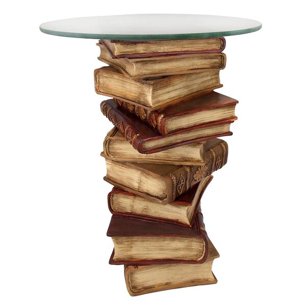 Design Toscano Power of Books Sculptural Glass-Topped Side Table - NG32069