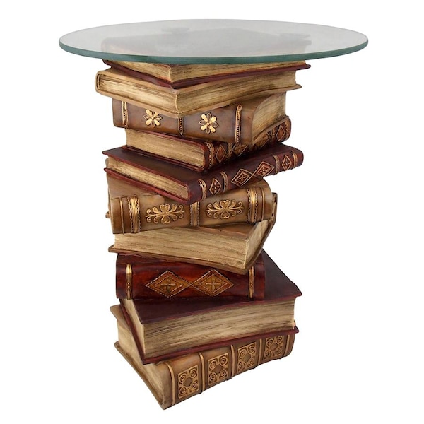 Design Toscano Power of Books Sculptural Glass-Topped Side Table - NG32069