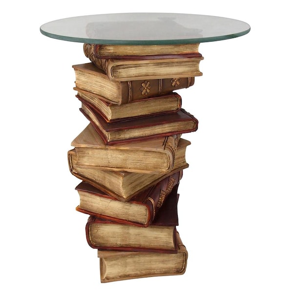 Design Toscano Power of Books Sculptural Glass-Topped Side Table - NG32069