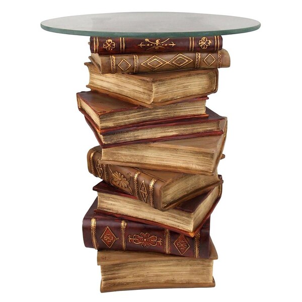 Design Toscano Power of Books Sculptural Glass-Topped Side Table - NG32069