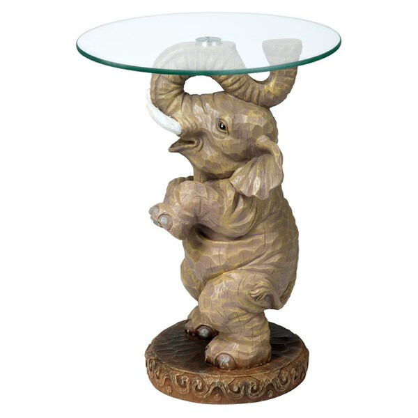 Design Toscano Good Fortune Elephant Sculpture Glass-Topped Table - EU32144