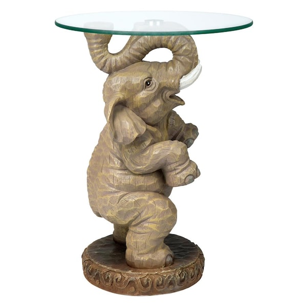 Design Toscano Good Fortune Elephant Sculpture Glass-Topped Table - EU32144