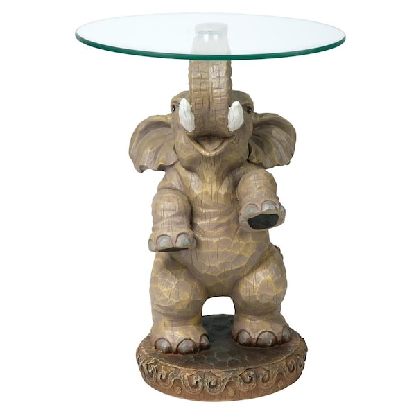 Design Toscano Good Fortune Elephant Sculpture Glass-Topped Table - EU32144