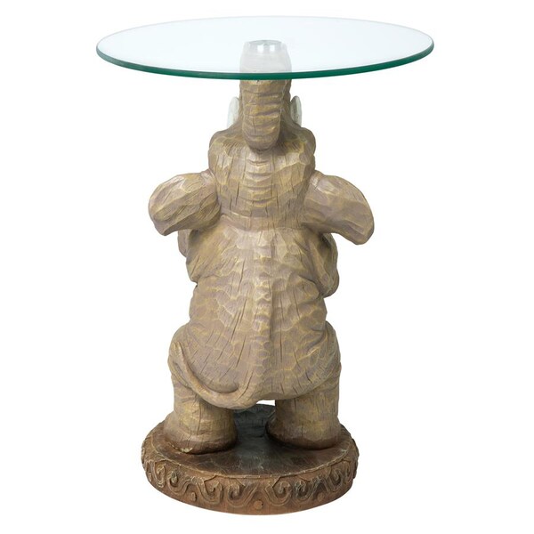Design Toscano Good Fortune Elephant Sculpture Glass-Topped Table - EU32144