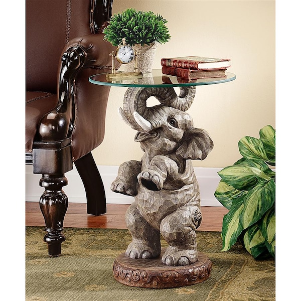 Design Toscano Good Fortune Elephant Sculpture Glass-Topped Table - EU32144