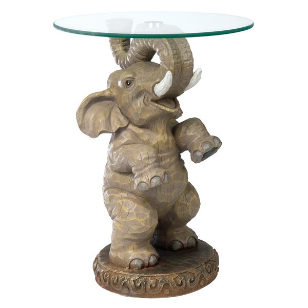 Design Toscano Good Fortune Elephant Sculpture Glass-Topped Table - EU32144
