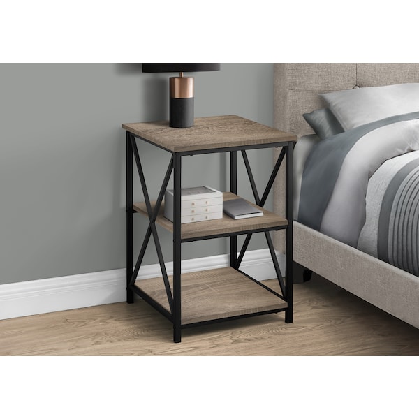 Monarch Specialties Accent Table - 26"H / Dark Taupe / Black Metal - I 3597