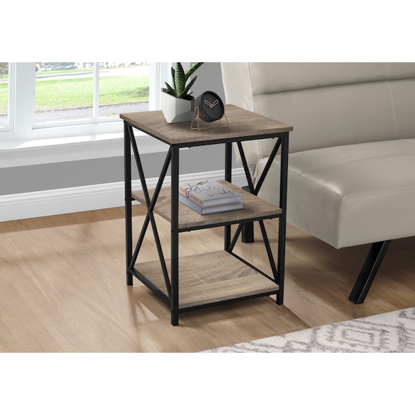 Monarch Specialties Accent Table - 26"H / Dark Taupe / Black Metal - I 3597