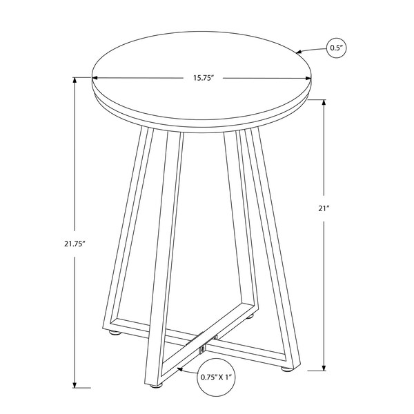 Monarch Specialties Side Table, 15.75 W, 21.75 H, Metal, Particle Board, Dark Taupe - I 2177