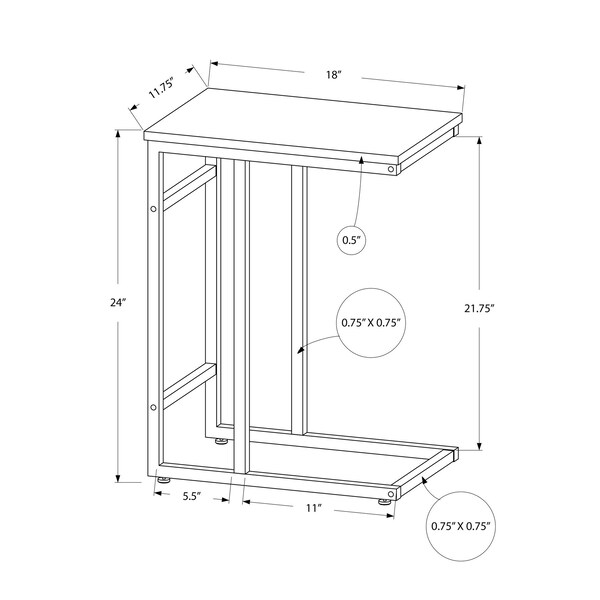 Monarch Specialties End Table, 18 W, 24 H, Particle Board, Metal, Black - I 2170