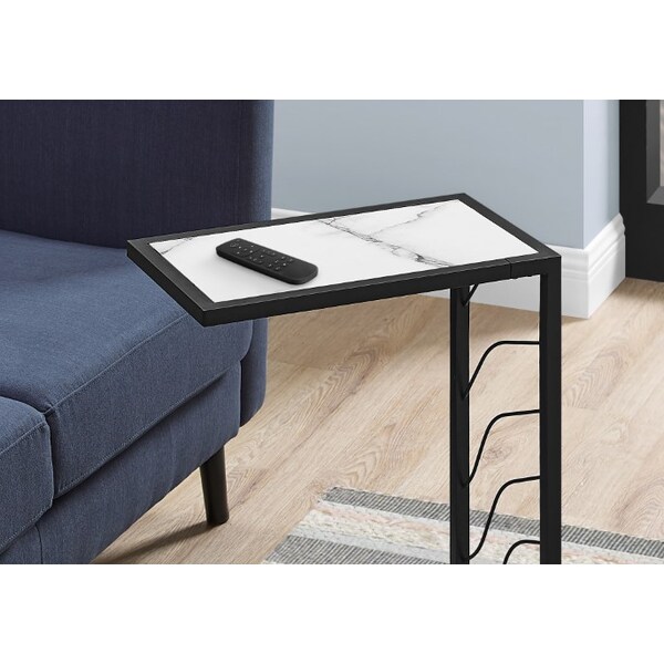 Monarch Specialties Accent Table - 25"H / White Marble-Look / Black Metal - I 3300