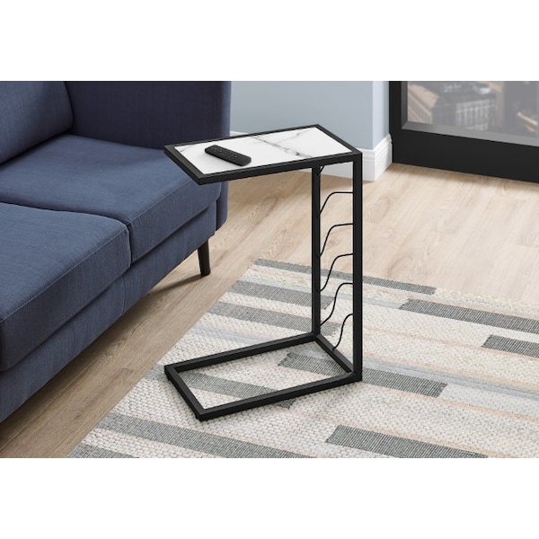 Monarch Specialties Accent Table - 25"H / White Marble-Look / Black Metal - I 3300