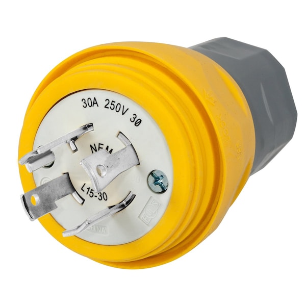 Dispositivo de bloqueo Bryant, Elastomérico, Clavija macho, 30A 3 fases Delta 250V AC, 3 polos 4 cables tierra, L15-30P - BRY28W75