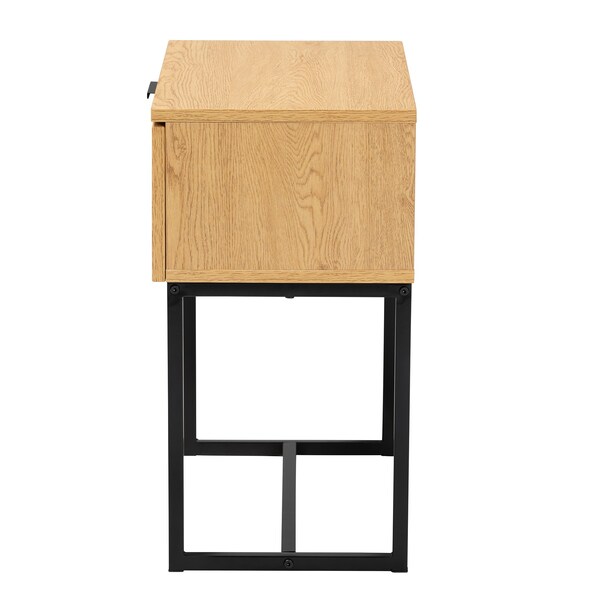 Baxton Studio 19.7 W, 11.8 L, 21.7 H, Particle Board, Natural Rattan, Metal, Oak Brown/Black - 223-12919-ZORO