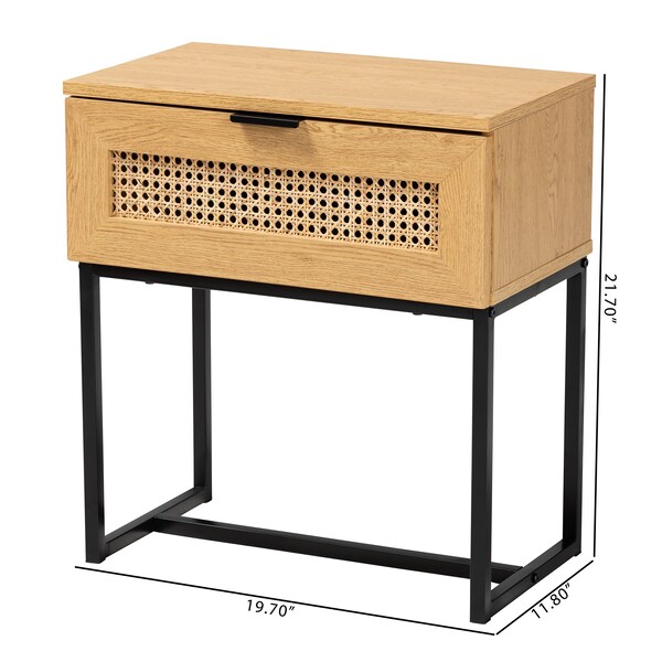 Baxton Studio 19.7 W, 11.8 L, 21.7 H, Particle Board, Natural Rattan, Metal, Oak Brown/Black - 223-12919-ZORO
