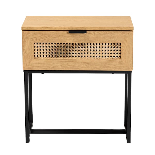 Baxton Studio 19.7 W, 11.8 L, 21.7 H, Particle Board, Natural Rattan, Metal, Oak Brown/Black - 223-12919-ZORO