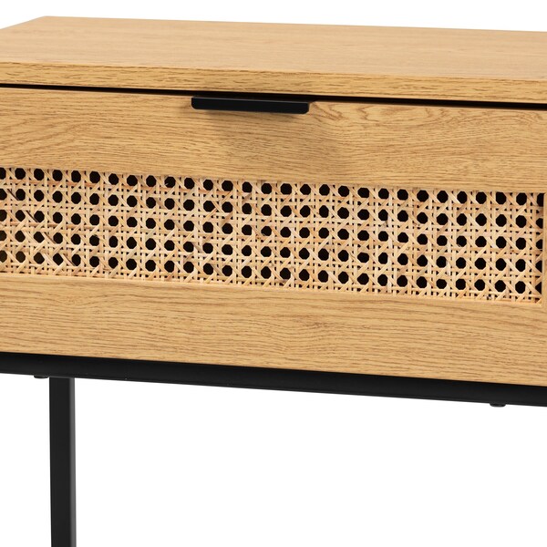 Baxton Studio 19.7 W, 11.8 L, 21.7 H, Particle Board, Natural Rattan, Metal, Oak Brown/Black - 223-12919-ZORO