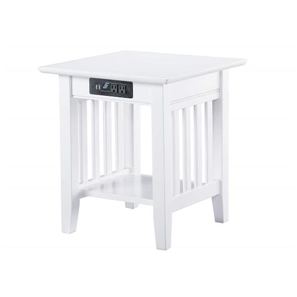 Atlantic Furniture Atlantic Furniture AH14212 Mission End Table with Charging Station; White - AH14212