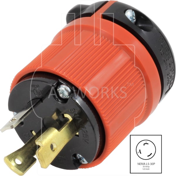 Ac Works NEMA L5-30P 30A 125V 3 Clavija macho de bloqueo de tres puntas con aprobación UL y C-UL - ASL530P