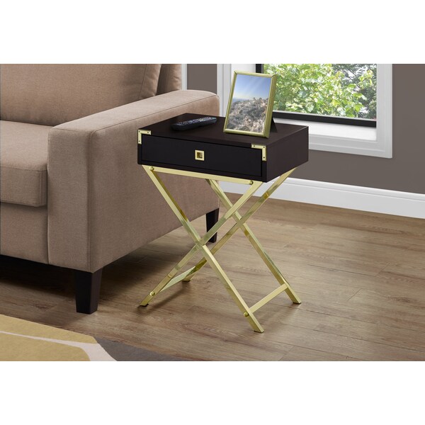 Monarch Specialties Accent Table - 24"H / Espresso / Gold Metal - I 3556